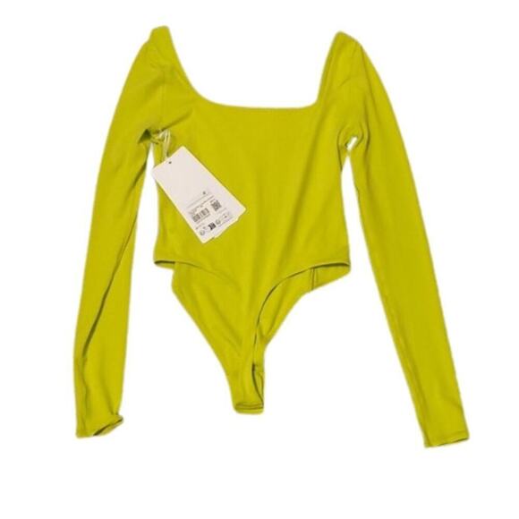 Wundermost Ultra-Soft Nulu Square-Neck Long-Sleeve Bodysuit | Lichen Lime - XS - Picture 11 of 13
